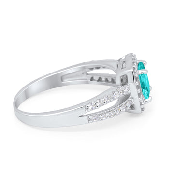 Dazzling Split Shank Engagement Ring Simulated Paraiba Tourmaline CZ 925 Sterling Silver